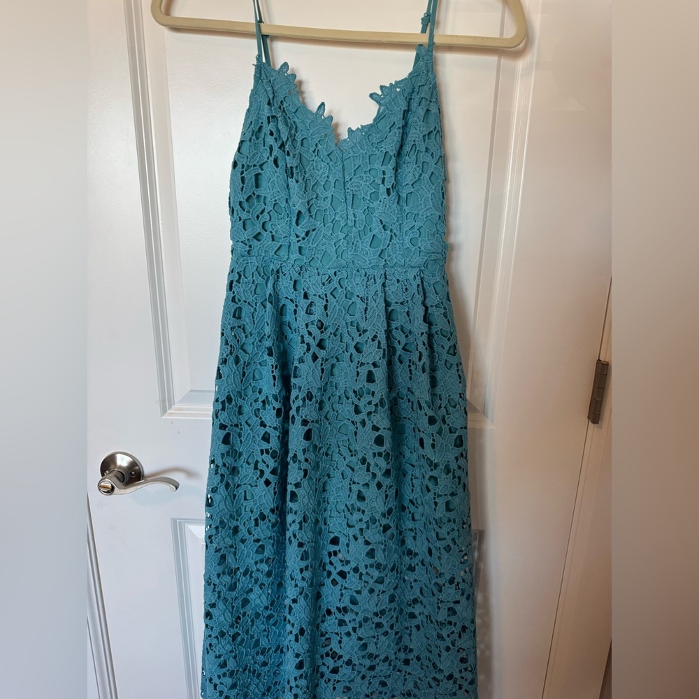 Astr Teal Lace Midi Dress